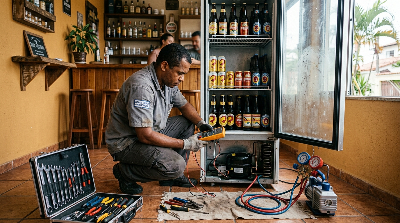 Substituição de termostato de cervejeira em serviço técnico em Guarapari‑ES